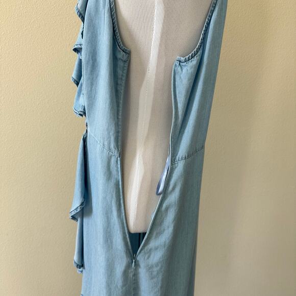 2Bella Blue Ruffled Edge Tencel Knee Length Dress Size Medium - Picture 7 of 13